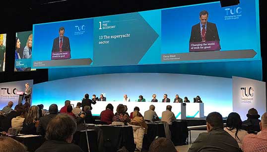 Nautilus official Garry Elliott, head of international organising, presents a motion at a previous TUC conference. Image: Nautilus International Image:Nautilus official Garry Elliott, head of international organising, presents a motion at a previous TUC conference. Image: Nautilus International