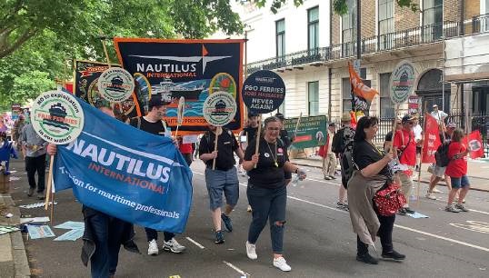 Growing consensus: Nautilus members and staff at the 2022 protest. More can and must be done to protect workers and prevent another P&O Ferries scandal. Image: Nautilus International Image:Growing consensus: Nautilus members and staff at the 2022 protest. More can and must be done to protect workers and prevent another P&O Ferries scandal. Image: Nautilus International