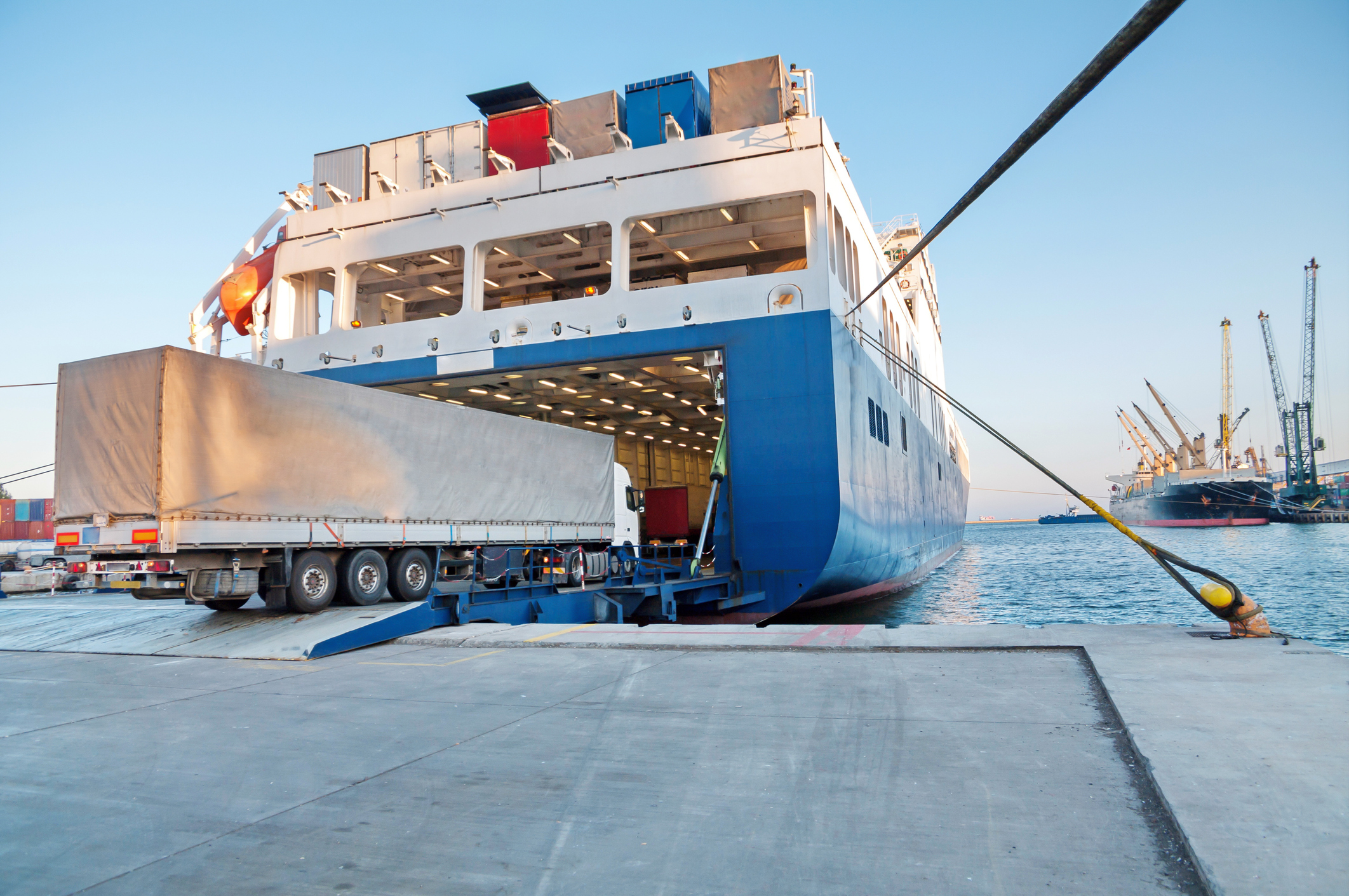 A lorry being loaded onto a ferry. Image: Getty Image:A lorry being loaded onto a ferry. Image: Getty