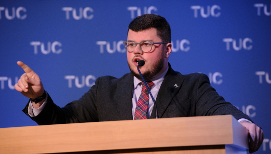 Nautilus communications and campaigns organiser Robert Murtagh speaking at the TUC special congress. Image: TUC Image:Nautilus communications and campaigns organiser Robert Murtagh speaking at the TUC special congress. Image: TUC
