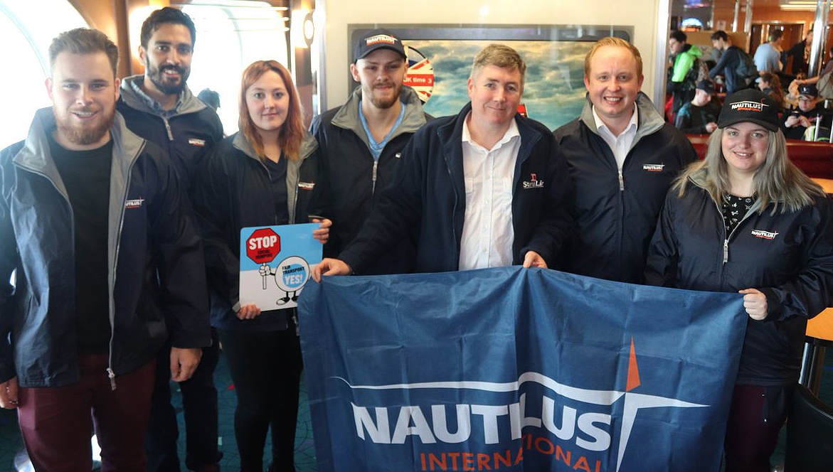 Members of the Nautilus Young Maritime Professionals forum met a Stena ferry liaison officer during their Fair Transport youth journey for a meeting with colleagues in Rotterdam. They will also head to Brussels to join other young workers who have made their own trips from across Europe to take part in the ETF campaign action. Image:Members of the Nautilus Young Maritime Professionals forum met a Stena ferry liaison officer during their Fair Transport youth journey for a meeting with colleagues in Rotterdam. They will also head to Brussels to join other young workers who have made their own trips from across Europe to take part in the ETF campaign action.
