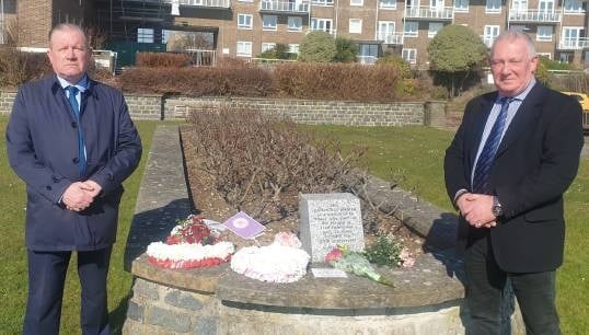 L-R: Nautilus head of industrial Micky Smyth (left) was accompanied by Nautilus member and chief engineer Phil Lees. They are pictured in the Remembrance Garden on Dover seafront. CREDIT: Nautilus International Image:L-R: Nautilus head of industrial Micky Smyth (left) was accompanied by Nautilus member and chief engineer Phil Lees. They are pictured in the Remembrance Garden on Dover seafront. CREDIT: Nautilus International