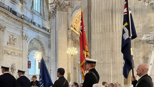 Charlie Schofield, a Nautilus Bevis Minter Award winner in 2021 carries the Merchant Navy standard at the ANSS at St Paul's Cathedral in October 2022, which attracted about 1000 representatives from across maritime. All images: Nautilus International Image:Charlie Schofield, a Nautilus Bevis Minter Award winner in 2021 carries the Merchant Navy standard at the ANSS at St Paul's Cathedral in October 2022, which attracted about 1000 representatives from across maritime. All images: Nautilus International