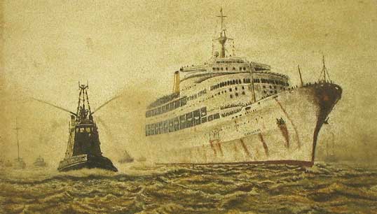The liner Canberra returning to Southampton from the Falklands, pictured in a sand artwork by Brian Pike. Image: Brian Pike/Wikimedia Commons Image:The liner Canberra returning to Southampton from the Falklands, pictured in a sand artwork by Brian Pike. Image: Brian Pike/Wikimedia Commons