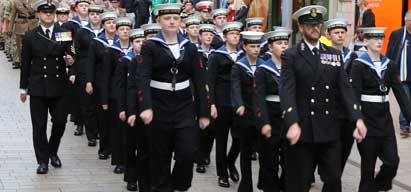 Local Sea Cadets taking part in the Hull Falklands Weekend parade that led from the memorial service at Hull Minster to the Cenotaph Image:Local Sea Cadets taking part in the Hull Falklands Weekend parade that led from the memorial service at Hull Minster to the Cenotaph