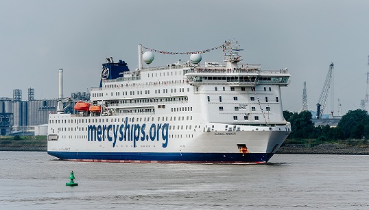 Global Mercy, the new Mercy Ships hospital ship, arrives in Antwerp for its finishing touches in late 2021. Image: Mercy Ships Image:Global Mercy, the new Mercy Ships hospital ship, arrives in Antwerp for its finishing touches in late 2021. Image: Mercy Ships