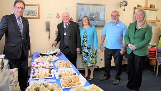 From Left: Henry Cator OBE, DL; Adrian Thompson deputy mayor of Great Yarmouth; Jenny Thompson; Revd. Peter Paine and Catherine Spencer CEO of the Seafarers' Charity. Image: Maurice Gray Image:From Left: Henry Cator OBE, DL; Adrian Thompson deputy mayor of Great Yarmouth; Jenny Thompson; Revd. Peter Paine and Catherine Spencer CEO of the Seafarers' Charity. Image: Maurice Gray