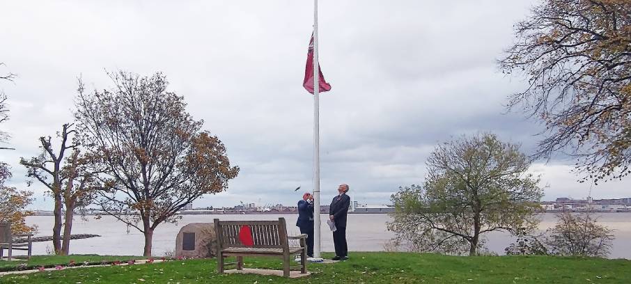 The red ensign was lowered and raised during the Armistice Day ceremony at Nautilus Mariners' Park by resident Tony Wilson, a former chief officer on offshore heavy lift vessels. Image: Nautilus International Image:The red ensign was lowered and raised during the Armistice Day ceremony at Nautilus Mariners' Park by resident Tony Wilson, a former chief officer on offshore heavy lift vessels. Image: Nautilus International