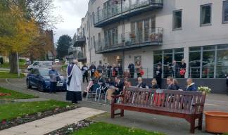 Residents, family and staff gather outside the Trinity House Hub opposite the Atlantic Stone at the Park. Image: Nautilus International Image:Residents, family and staff gather outside the Trinity House Hub opposite the Atlantic Stone at the Park. Image: Nautilus International