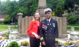 Nautilus member Rodney Duarte represented the Merchant Navy at a ceremony in Bondi, NSW, Australia. He is accompanied here by local politician Gabrielle Upton . Image: Rodney Duarte
Image:Nautilus member Rodney Duarte represented the Merchant Navy at a ceremony in Bondi, NSW, Australia. He is accompanied here by local politician Gabrielle Upton . Image: Rodney Duarte