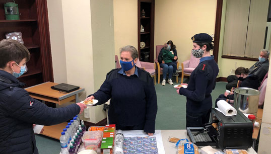 Adult volunteer PO (SCC) Michelle Rae (middle) alongside two cadets AC Bronwyn and Cdt Siobhan serving up warm food and drink to those displaced by the storm. Image: Sea Cadets Image:Adult volunteer PO (SCC) Michelle Rae (middle) alongside two cadets AC Bronwyn and Cdt Siobhan serving up warm food and drink to those displaced by the storm. Image: Sea Cadets