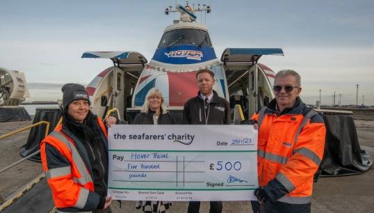 Hovertravel crew were awarded their prize cheque by The Seafarers' Charity CEO Deborah Layde (second left) on the Isle of Wight. Image: Stephen Forster, creative director/SRF (Integrated Communications) Ltd
Image:Hovertravel crew were awarded their prize cheque by The Seafarers' Charity CEO Deborah Layde (second left) on the Isle of Wight. Image: Stephen Forster, creative director/SRF (Integrated Communications) Ltd