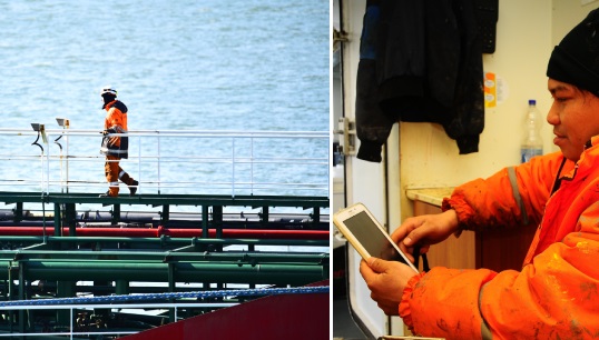 Seafarer happiness: divided between those who have good access to training on new fuels and those who have good internet social connectivity – and those who don’t. Image: Danny Cornelissen Image:Seafarer happiness: divided between those who have good access to training on new fuels and those who have good internet social connectivity – and those who don’t. Image: Danny Cornelissen