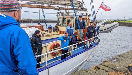 Members of the Polish sea shanty choir Zawisza Czarny arrive at Clyde Marina, Ardrossan, in Scotland onboard their vessel Kapitan Borchardt. All images: Alan Kempster Image:Members of the Polish sea shanty choir Zawisza Czarny arrive at Clyde Marina, Ardrossan, in Scotland onboard their vessel Kapitan Borchardt. All images: Alan Kempster