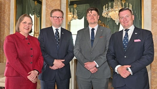 Martyn Gray (third from left) Nautilus International's director of organising and a trustee at The Seafarers' Charity, attended the annual meeting where the patronage was announced. Other officials from The Charity (L-R ) are: Tina Barnes, impact director; William Reid, deputy chair of The Charity's General Council and Paul Butterworth, The Charity's chair. Image: The Seafarers' Charity. Image:Martyn Gray (third from left) Nautilus International's director of organising and a trustee at The Seafarers' Charity, attended the annual meeting where the patronage was announced. Other officials from The Charity (L-R ) are: Tina Barnes, impact director; William Reid, deputy chair of The Charity's General Council and Paul Butterworth, The Charity's chair. Image: The Seafarers' Charity.