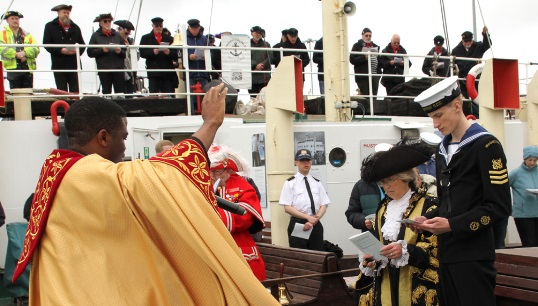 A Rogation of the Seas service is carried out by chaplain Father Anthony Chiatu onboard the historic steamship Shieldhall. Image: Brian Davies Image:A Rogation of the Seas service is carried out by chaplain Father Anthony Chiatu onboard the historic steamship Shieldhall. Image: Brian Davies