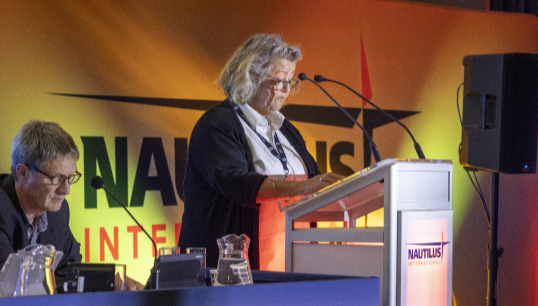 Nautilus member Dawn Franklyn proposing the motion on Future-proofing Skills and Training at the Union's 2023 General Meeting. Image: Brad Wakefield Image:Nautilus member Dawn Franklyn proposing the motion on Future-proofing Skills and Training at the Union's 2023 General Meeting. Image: Brad Wakefield