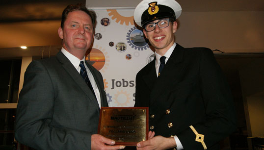 Nautilus International general secretary Mark Dickinson, left, and a past Bevis Minter award winner Declan Rogers. The new Maritime UK Award honours a past chair of the Nautilus International Council - Bevis Minter.
Image:Nautilus International general secretary Mark Dickinson, left, and a past Bevis Minter award winner Declan Rogers. The new Maritime UK Award honours a past chair of the Nautilus International Council - Bevis Minter.