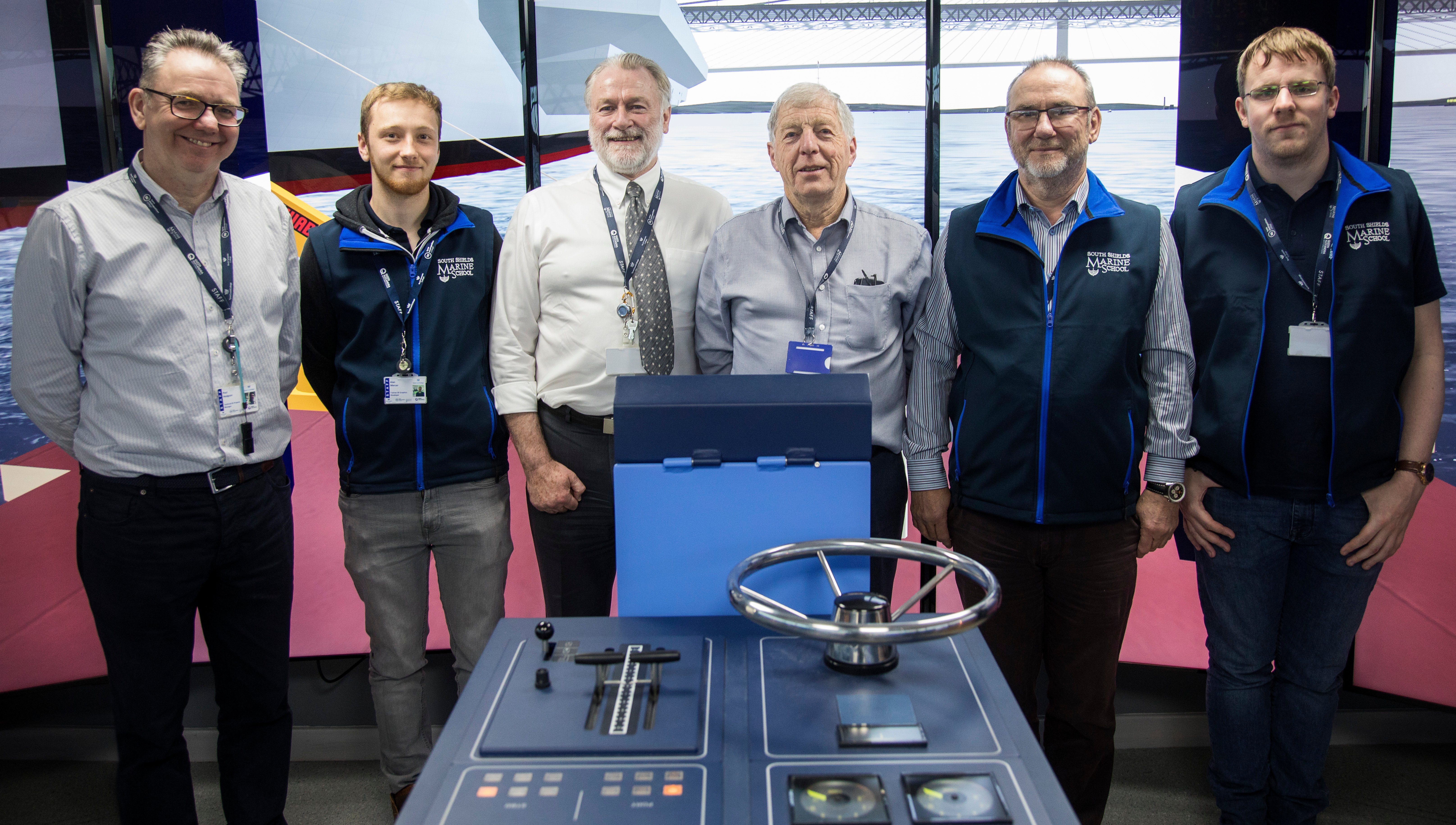 Some of the winning team in the Queen's anniversary prize: (from left) Paul Hodgson, technical and projects manager; Alan Mercer, 3D graphics modeller; Alan Peden, lecturer in projects team; Mel Irving, research, development, and advanced simulation manager; Jeremy Gough , head of School of Marine Simulation and Responsive Provision; Karl Shackleton, 3D graphics modeller. Image: South Shields. Image:Some of the winning team in the Queen's anniversary prize: (from left) Paul Hodgson, technical and projects manager; Alan Mercer, 3D graphics modeller; Alan Peden, lecturer in projects team; Mel Irving, research, development, and advanced simulation manager; Jeremy Gough , head of School of Marine Simulation and Responsive Provision; Karl Shackleton, 3D graphics modeller. Image: South Shields.