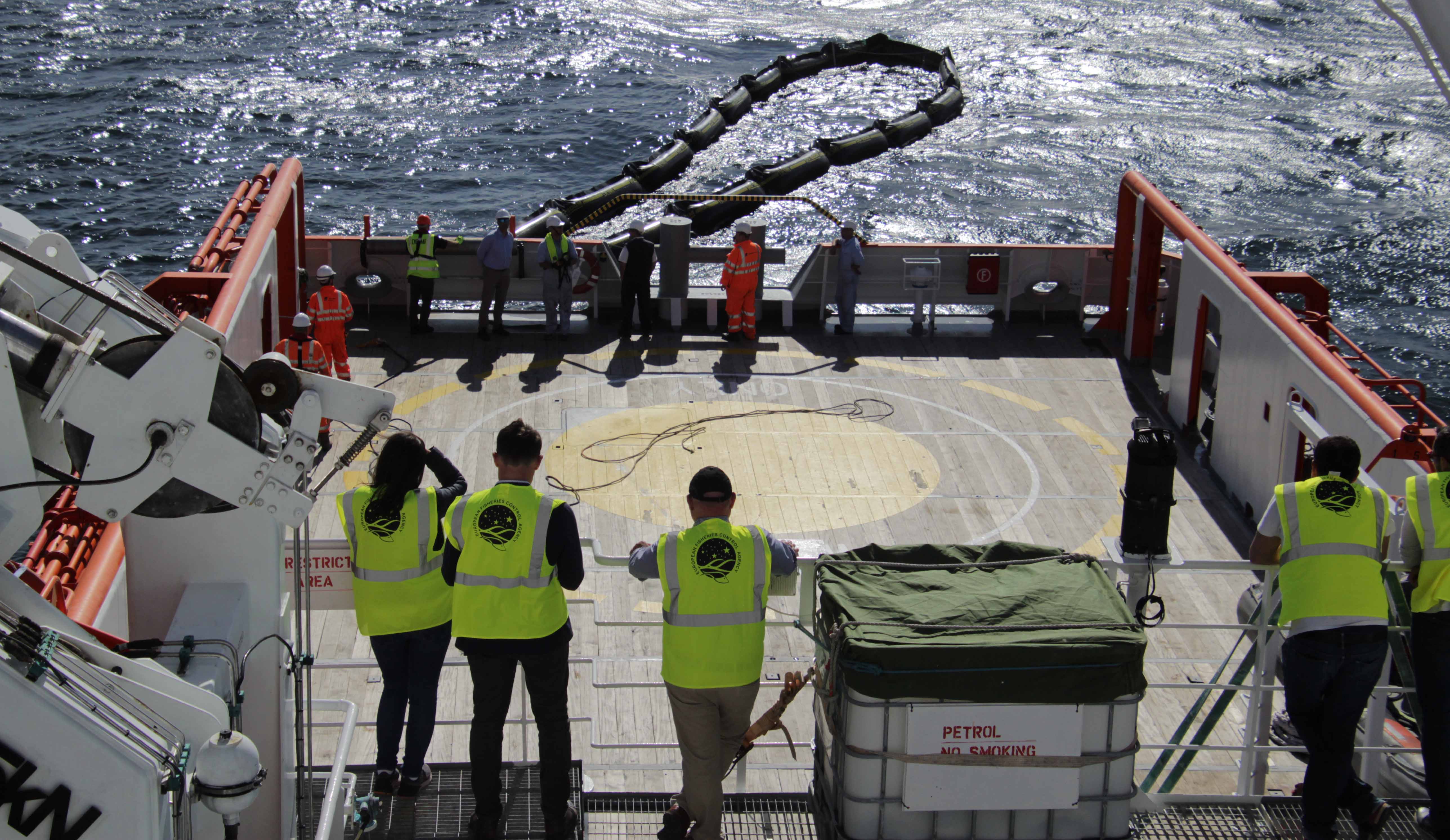 The chartered anti-pollution vessel at work. Image: EFCA Operations Image:The chartered anti-pollution vessel at work. Image: EFCA Operations