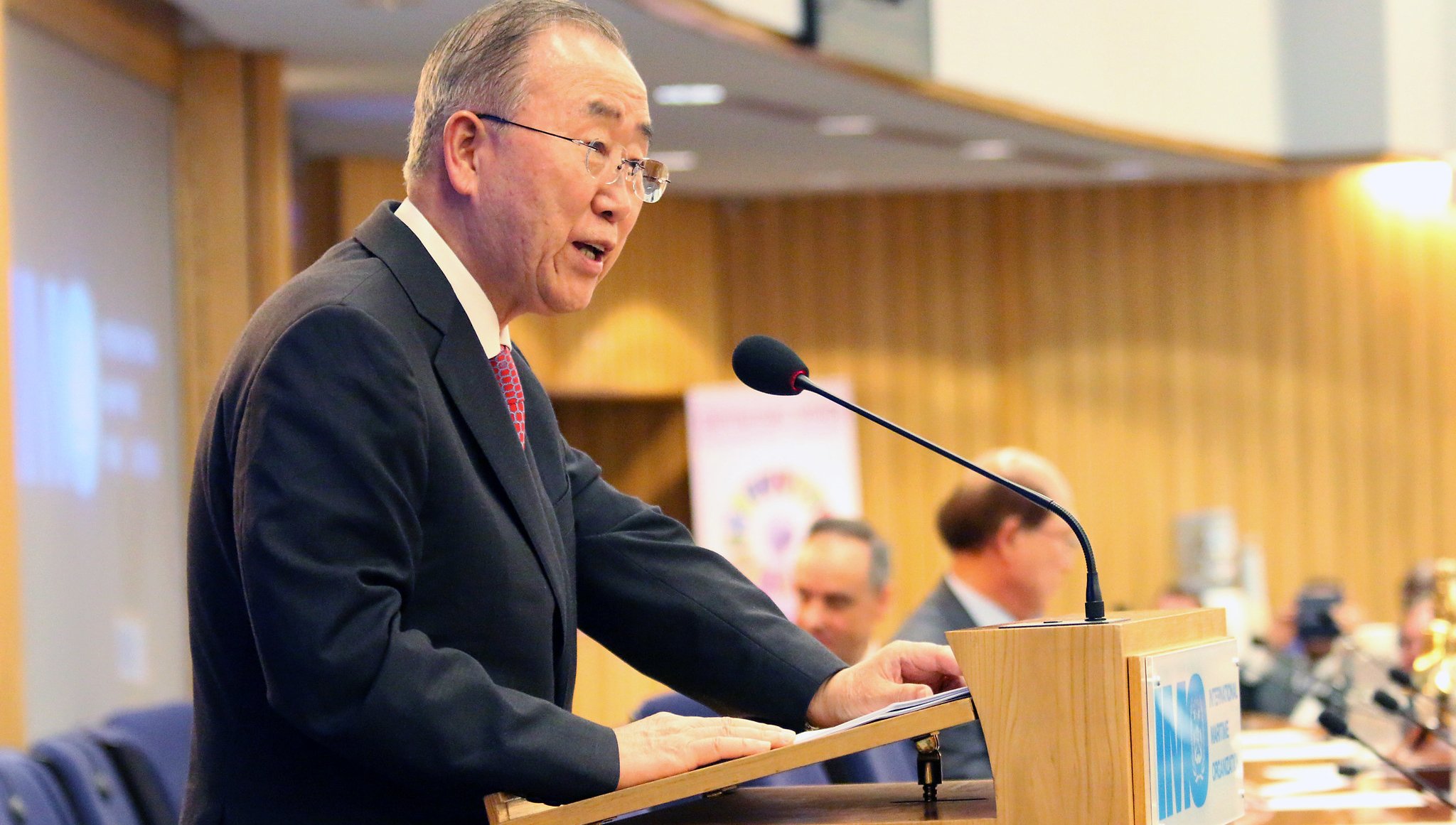 Former UN secretary-general Ban Ki-moon tells the International Maritime Organisation (IMO) it is at the 'vanguard of global efforts'. Image: IMO. Image:Former UN secretary-general Ban Ki-moon tells the International Maritime Organisation (IMO) it is at the 'vanguard of global efforts'. Image: IMO.