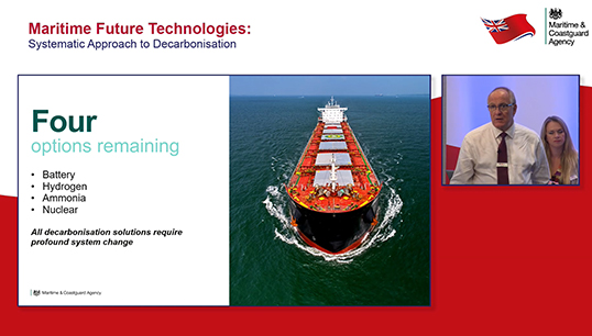 Brian Johnson, CEO of the UK Maritime and Coastguard Agency, speaking at the London International Shipping Week event 'Maritime Future Technologies – a systematic approach to the decarbonisation of shipping'. Image: screenshot from event Image:Brian Johnson, CEO of the UK Maritime and Coastguard Agency, speaking at the London International Shipping Week event 'Maritime Future Technologies – a systematic approach to the decarbonisation of shipping'. Image: screenshot from event