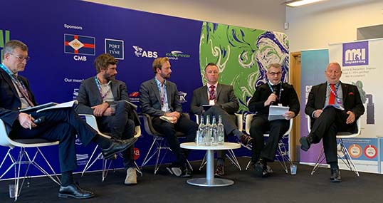 Panellists L-R: Professor Graham Baldwin, chair of the MSC; Dr Iain Percy, CEO Artemis Technologies; David Tyler, commercial director Artemis Technologies; Allan Ralston, director of energy and renewables, Harland and Wolff; Allan Dickson, Nautilus International and Paul Wickes CEO of Cornwall Marine Network. Image:Panellists L-R: Professor Graham Baldwin, chair of the MSC; Dr Iain Percy, CEO Artemis Technologies; David Tyler, commercial director Artemis Technologies; Allan Ralston, director of energy and renewables, Harland and Wolff; Allan Dickson, Nautilus International and Paul Wickes CEO of Cornwall Marine Network.