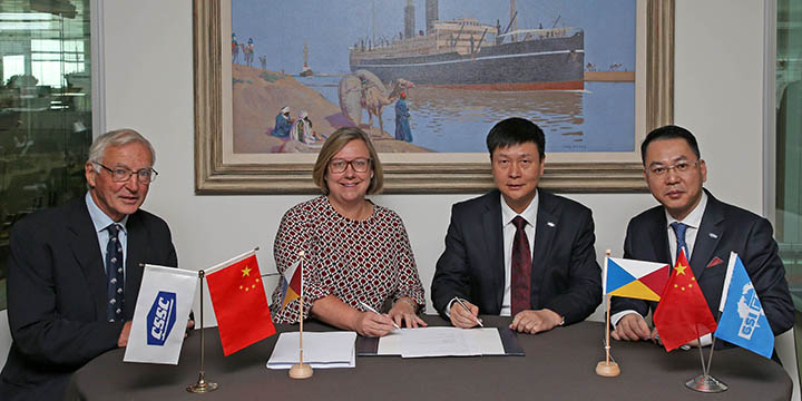 P&O Ferries chief executive Janette Bell and chairman Robert Woods signing the new ferry contract with Guangzhou Shipyard International Ltd Image:P&O Ferries chief executive Janette Bell and chairman Robert Woods signing the new ferry contract with Guangzhou Shipyard International Ltd