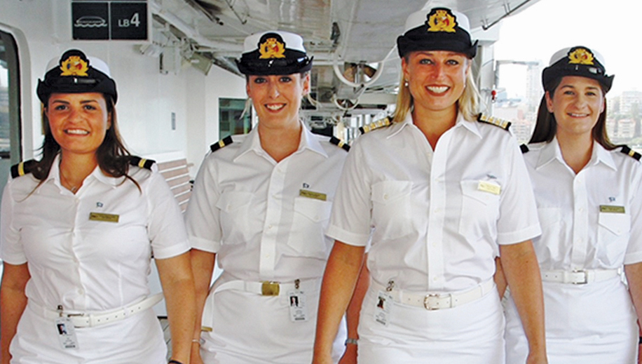 Pacific Explorer hotel director Melissa Yates, third from left, with some of her officer colleagues. Image:Pacific Explorer hotel director Melissa Yates, third from left, with some of her officer colleagues.