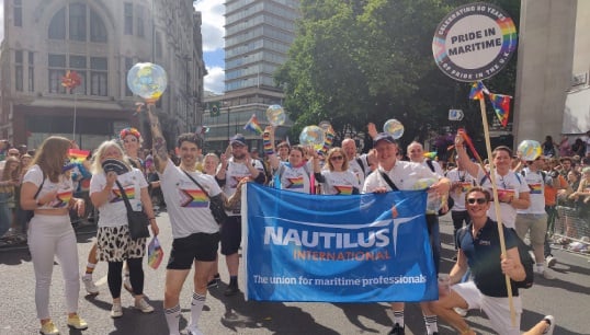 Nautilus International and Maritime UK at a previous Pride in London event. Image: Nautilus International Image:Nautilus International and Maritime UK at a previous Pride in London event. Image: Nautilus International