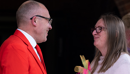 Funeral celebrant Alistair Devine with Wendy's sister Nicky Woodruff. Image: Jason Shipley Image:Funeral celebrant Alistair Devine with Wendy's sister Nicky Woodruff. Image: Jason Shipley