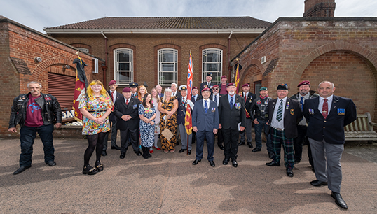 Representatives of 2 Para Group 82, Airborne Riders and others with Wendy's father Roy Gibson, his sister Jeanette and his nieces Emma and Elizabeth at the crematorium after Wendy's finale Dancing Queen. Image: Jason Shipley Image:Representatives of 2 Para Group 82, Airborne Riders and others with Wendy's father Roy Gibson, his sister Jeanette and his nieces Emma and Elizabeth at the crematorium after Wendy's finale Dancing Queen. Image: Jason Shipley