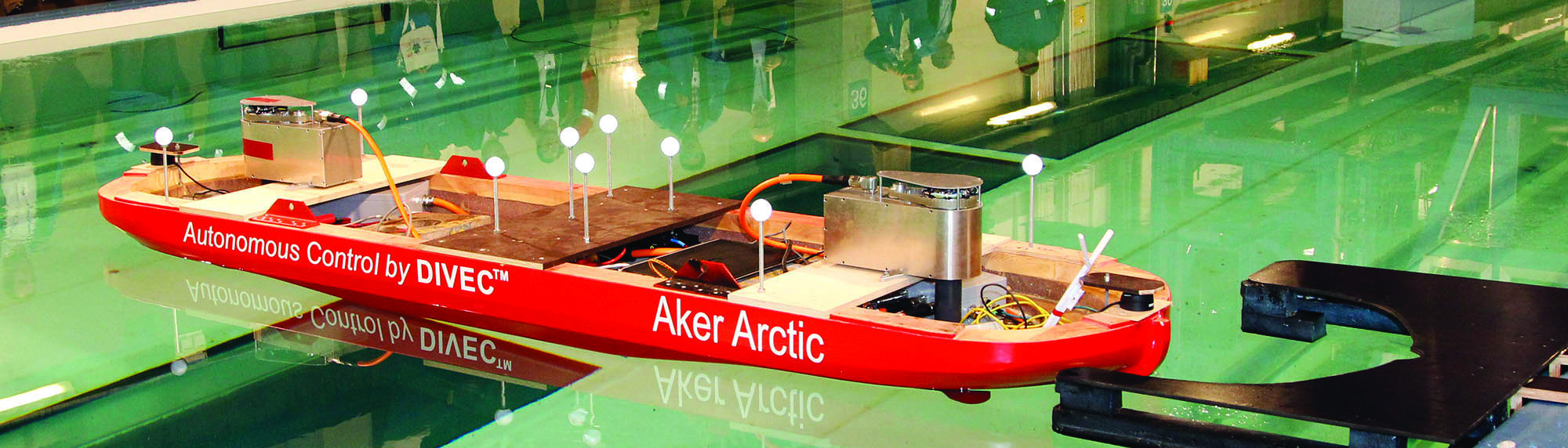 An autonomous ship model demonstrated by the Finnish firm Aker Arctic. Image:An autonomous ship model demonstrated by the Finnish firm Aker Arctic.