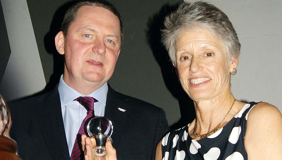 Captain Barbara Campbell is presented with the Victoria Drummond Award by Nautilus general secretary Mark Dickinson. Image:Captain Barbara Campbell is presented with the Victoria Drummond Award by Nautilus general secretary Mark Dickinson.