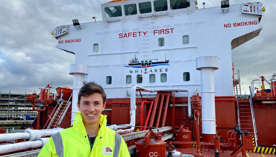 Alexander Morrison onboard the John H Whitaker tanker Whitonia. Image:Alexander Morrison onboard the John H Whitaker tanker Whitonia.