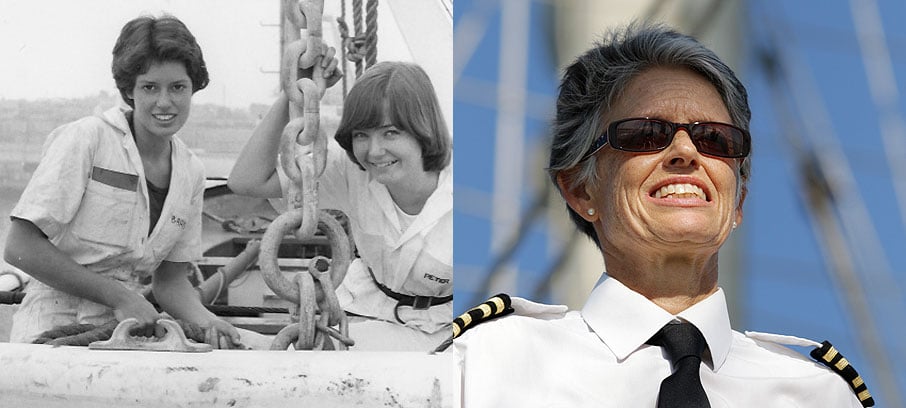 Capt Campbell (left) and a colleague onboard the Strathmay during her early days at P&O, and right, onboard the JST vessel Tenacious, September 2015 Image:Capt Campbell (left) and a colleague onboard the Strathmay during her early days at P&O, and right, onboard the JST vessel Tenacious, September 2015