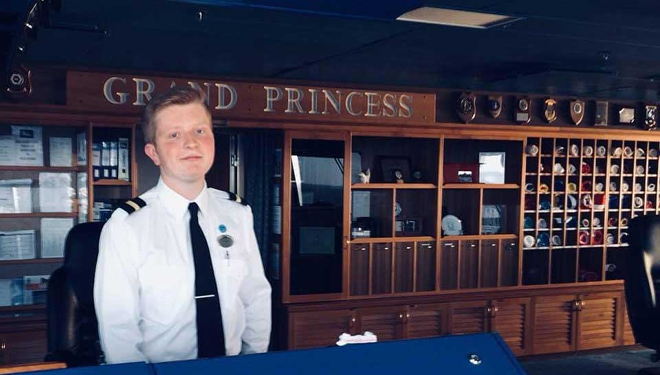 Second Officer Jamie Edwards keeps busy in the 'brain centre' of each cruiseship Image:Second Officer Jamie Edwards keeps busy in the 'brain centre' of each cruiseship