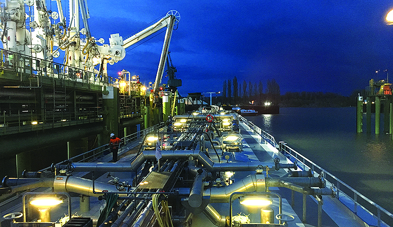 Image: inland waterways loading heavy fuel oil at night - John Lang feature Image: inland waterways loading heavy fuel oil at night - John Lang feature