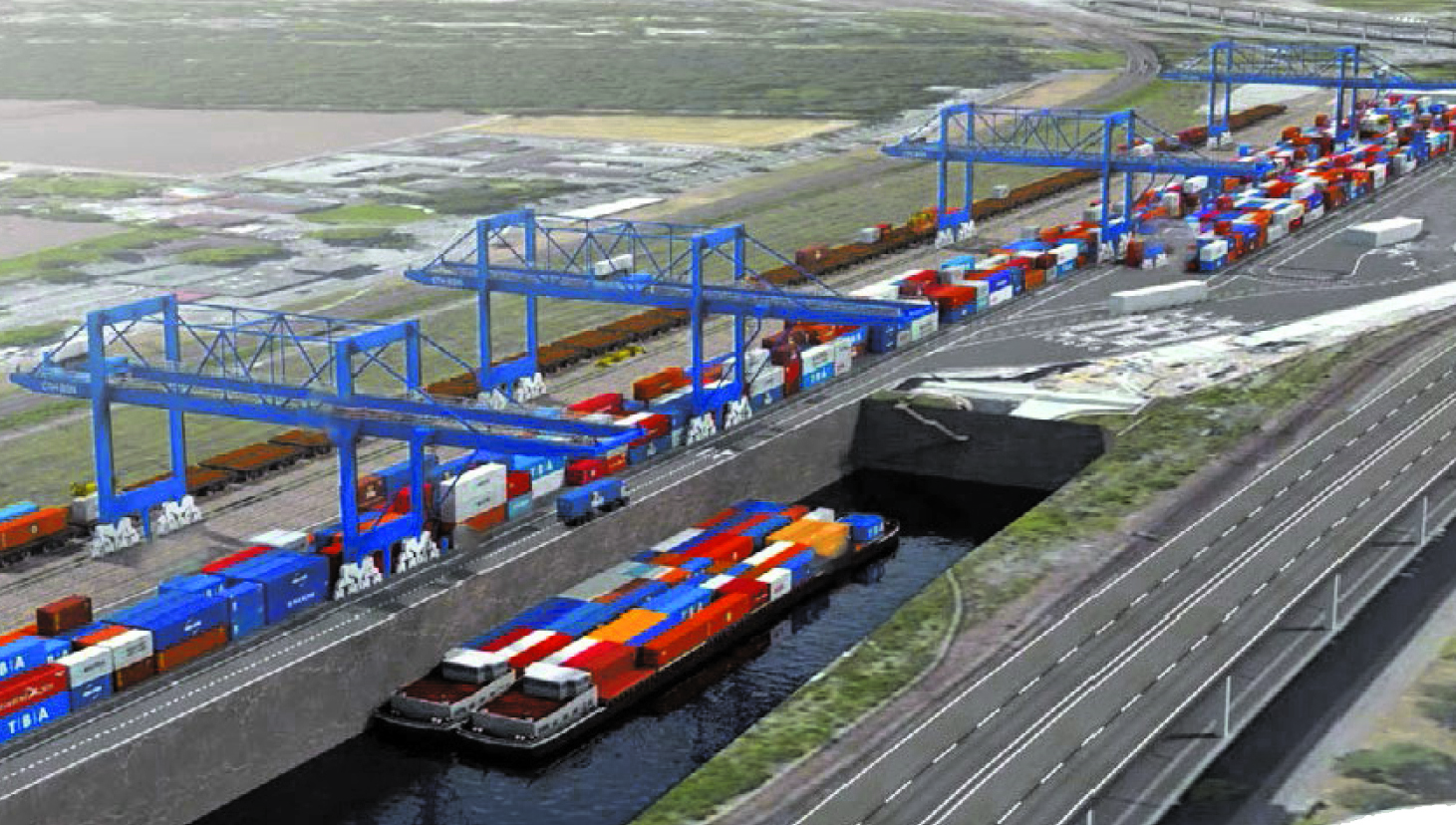 Geplantes neues Hafenterminal am Autobahnkreuz Quelle: GBN Image:Geplantes neues Hafenterminal am Autobahnkreuz Quelle: GBN