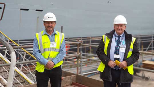 RFA liaison officer Dave Gatenby (right) and Nautilus national organiser Steve Doran on a ship visit to RFA Wave Knight. Image:RFA liaison officer Dave Gatenby (right) and Nautilus national organiser Steve Doran on a ship visit to RFA Wave Knight.
