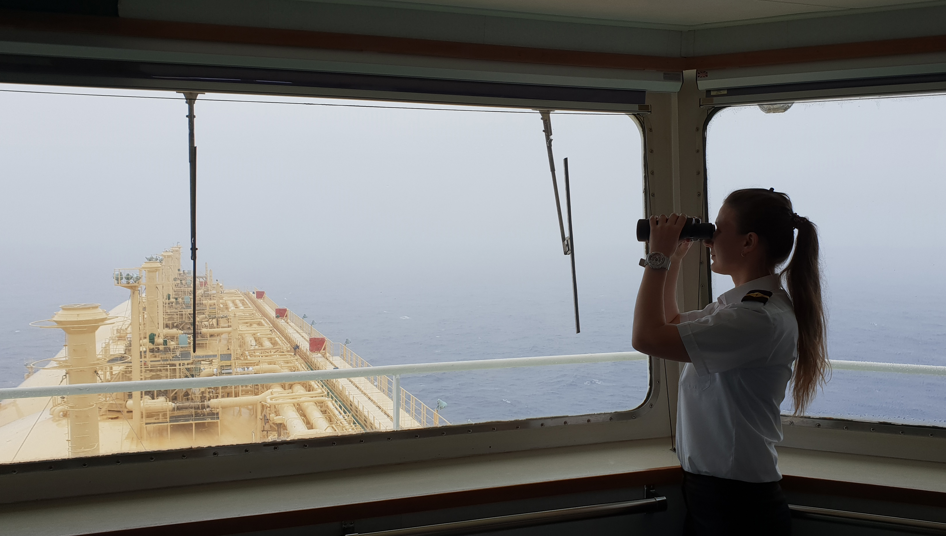 Third officer Santa Tetere on watch duties. Image:Third officer Santa Tetere on watch duties.