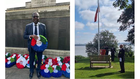 Nautilus at UK Merchant Navy Day events. L-R: Nautilus assistant general secretary Olu Tunde in London, and a Red Ensign flag-raising ceremony at Nautilus Mariners' Park in Wallasey. Images: Nautilus International Image:Nautilus at UK Merchant Navy Day events. L-R: Nautilus assistant general secretary Olu Tunde in London, and a Red Ensign flag-raising ceremony at Nautilus Mariners' Park in Wallasey. Images: Nautilus International