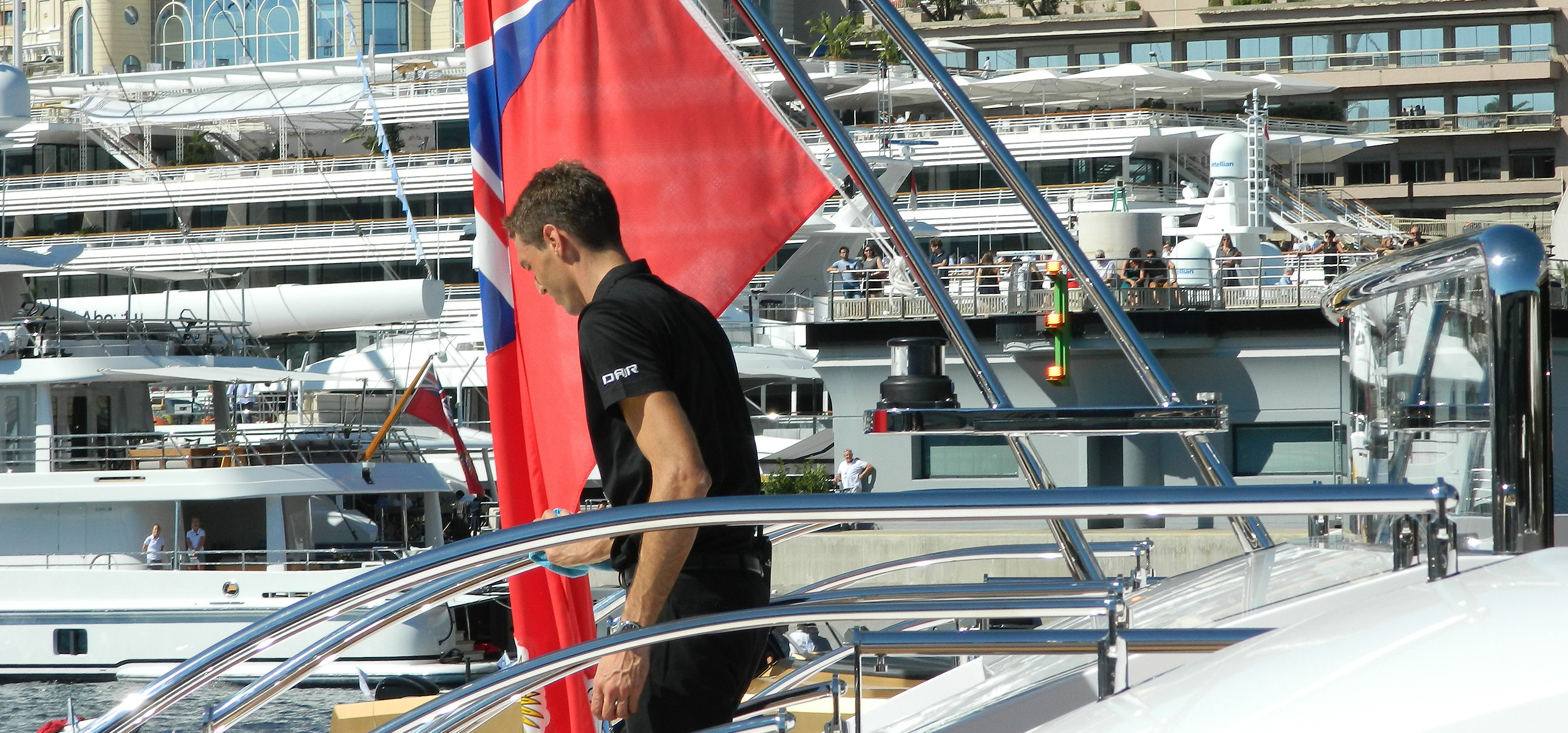 Superyacht crew at the Monaco Yacht Show 2018 worked constantly to keep the vessels gleaming. Image:Superyacht crew at the Monaco Yacht Show 2018 worked constantly to keep the vessels gleaming.