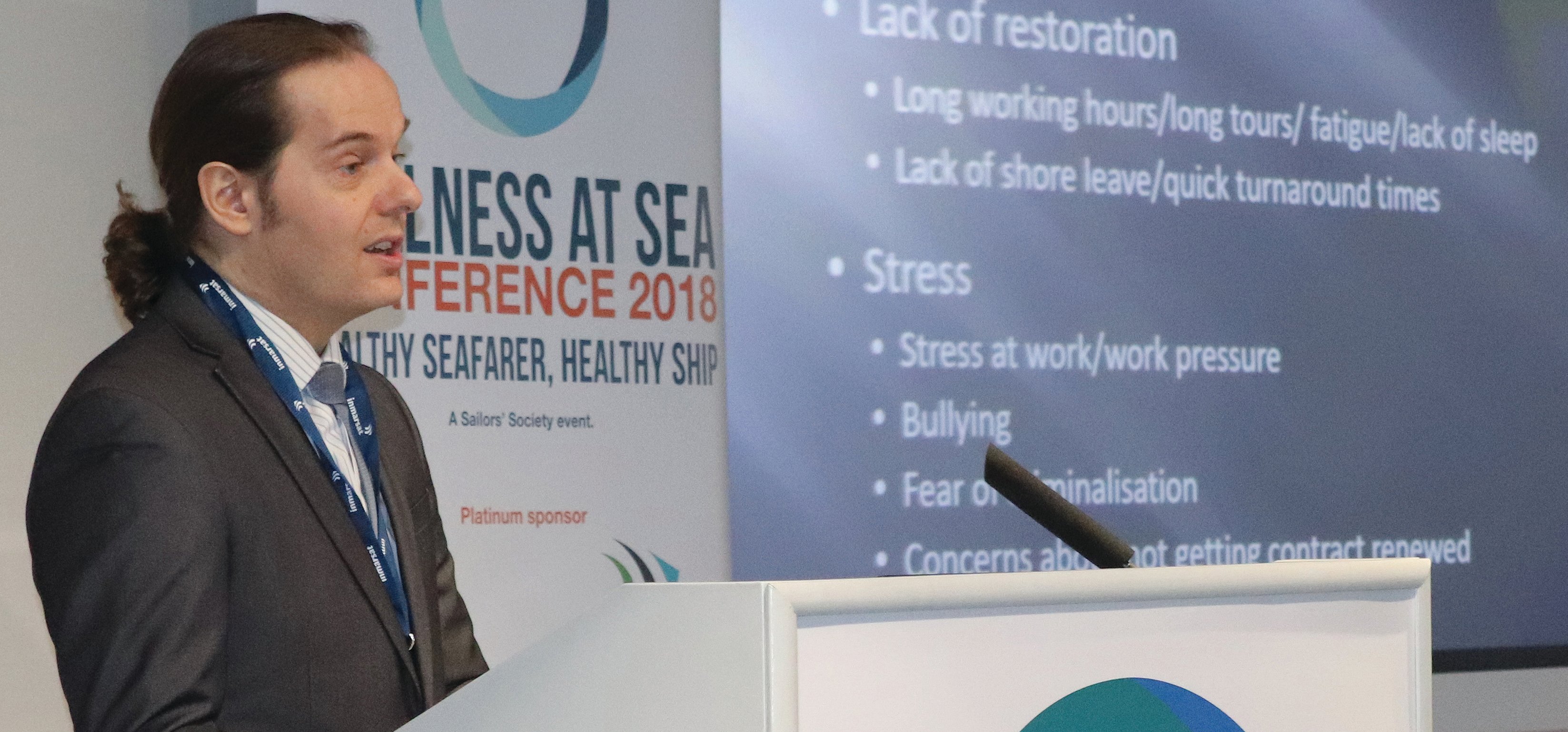 Neil Ellis, from the Seafarers International Research Centre, speaks at the conference. Image:Neil Ellis, from the Seafarers International Research Centre, speaks at the conference.