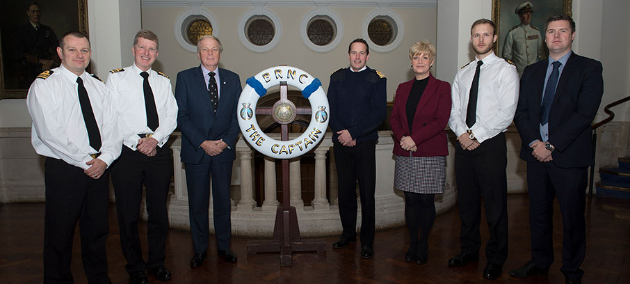The launch of the Royal Navy's Fastrack Maritime Scheme at Britannia Royal Naval College, Dartmouth. L-R: RN Lt Cdr Mike Garner; RN Merchant Navy liaison officer Lt Cdr David Carter; Trinity House director of maritime training Captain Nigel Hope; BRNC Dartmouth commanding officer Captain Jolyon Woodard; MNTB director Kathryn Neilson; Lt Thomas Stapley-Bunten; and Chiltern Maritime senior officer trainee coordinator Stuart Beng Image:The launch of the Royal Navy's Fastrack Maritime Scheme at Britannia Royal Naval College, Dartmouth. L-R: RN Lt Cdr Mike Garner; RN Merchant Navy liaison officer Lt Cdr David Carter; Trinity House director of maritime training Captain Nigel Hope; BRNC Dartmouth commanding officer Captain Jolyon Woodard; MNTB director Kathryn Neilson; Lt Thomas Stapley-Bunten; and Chiltern Maritime senior officer trainee coordinator Stuart Beng