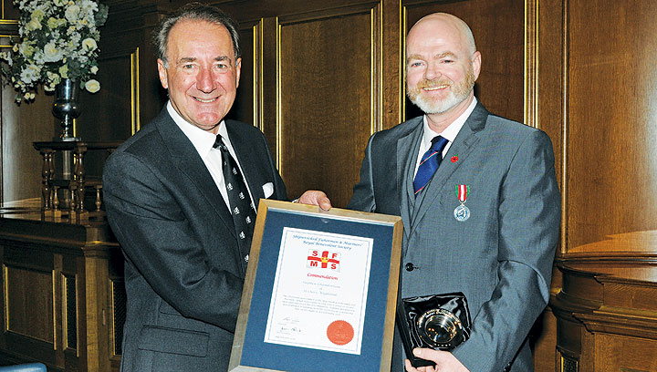 Stephen Chamberlain (right) receiving a Skill and Gallantry Award from Shipwrecked Mariners' Society president Sir George Zambellas Image:Stephen Chamberlain (right) receiving a Skill and Gallantry Award from Shipwrecked Mariners' Society president Sir George Zambellas