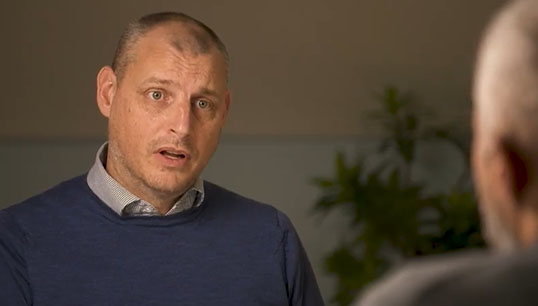 Culture of Care project group member Stuart Pollard speaks to presenter Gary Wilmot in the PLA Time to Talk About Mental Health video Image:Culture of Care project group member Stuart Pollard speaks to presenter Gary Wilmot in the PLA Time to Talk About Mental Health video