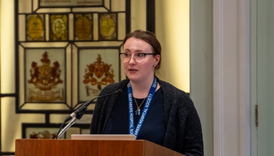 Researcher Sophia Ridden of the UK Department for Transport presenting the DfT fatigue research to the Seafarers Hospital Society conference in February 2024. Image: SHS Image:Researcher Sophia Ridden of the UK Department for Transport presenting the DfT fatigue research to the Seafarers Hospital Society conference in February 2024. Image: SHS