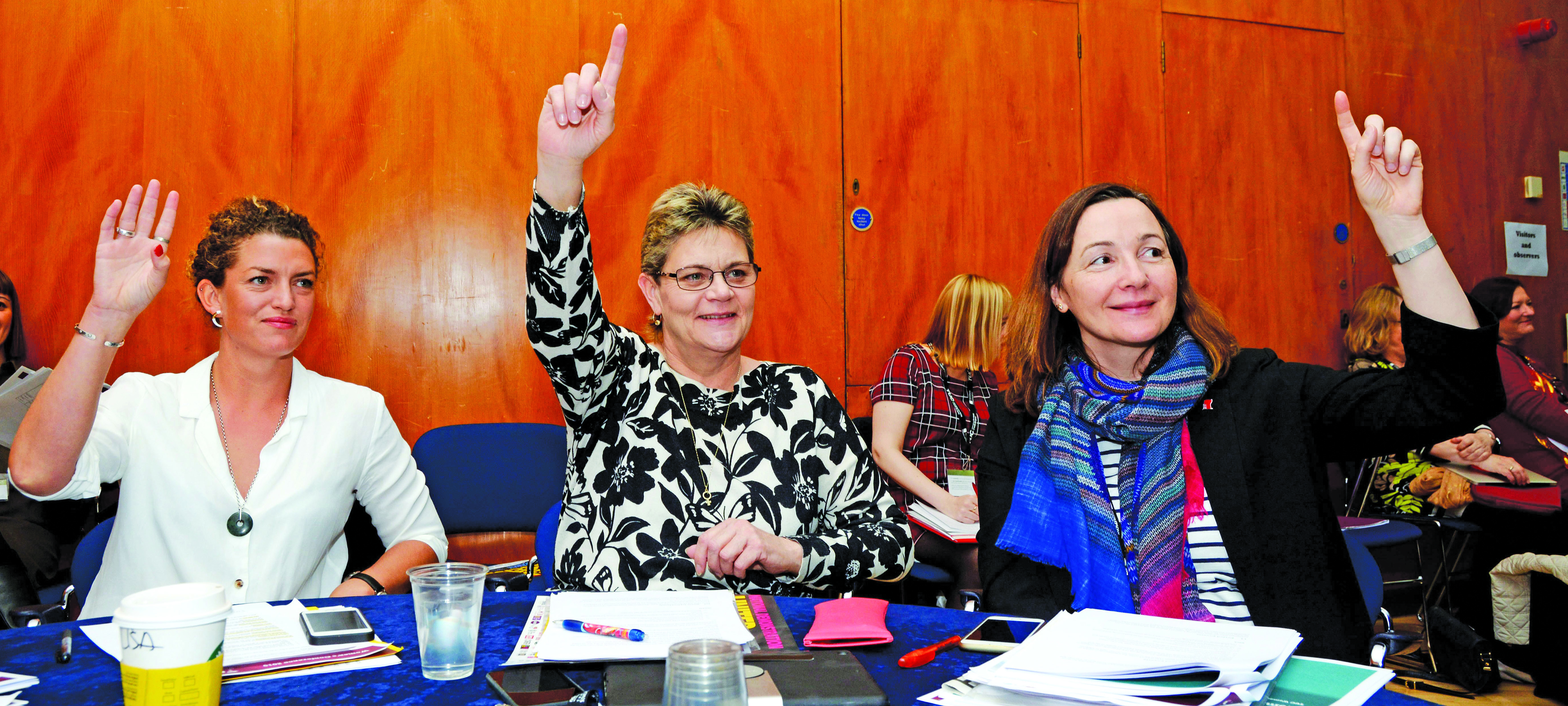 Nautilus delegates at the TUC Women’s Conference: L-R Jenny Matthews,Lisa Carr and Kate Allen. Image: Janina Struk. Image:Nautilus delegates at the TUC Women’s Conference: L-R Jenny Matthews,Lisa Carr and Kate Allen. Image: Janina Struk.