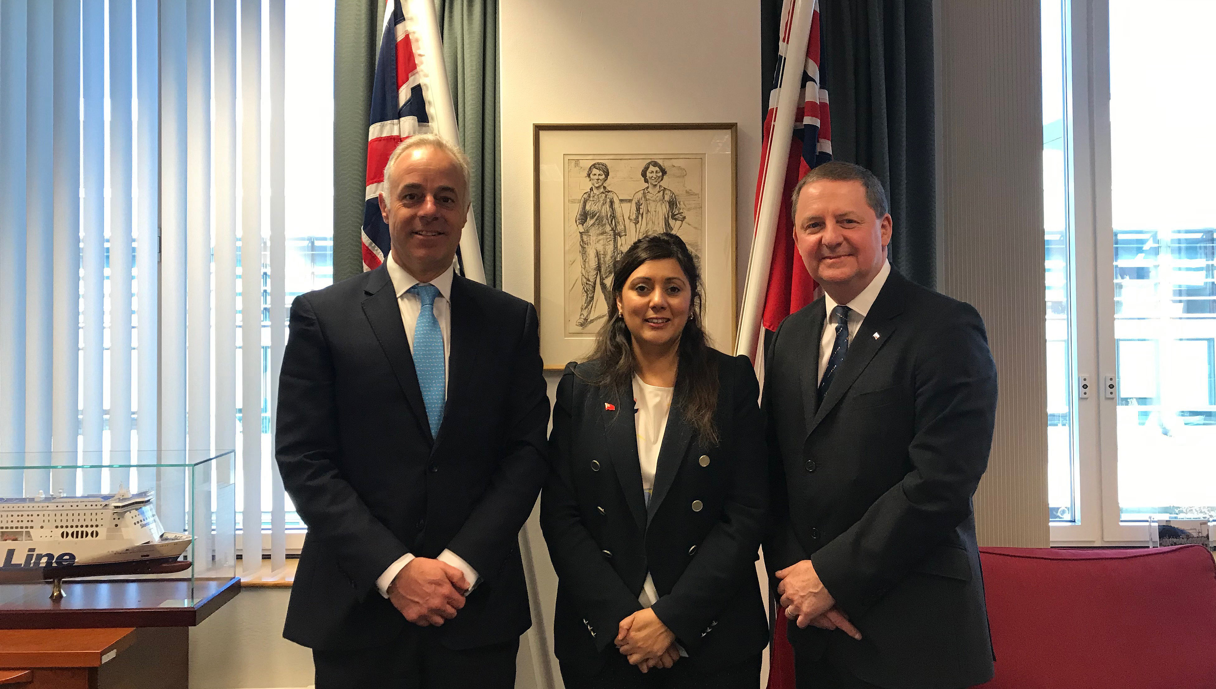 General secretary Mark Dickinson and UK Chamber of Shipping chief executive Bob Sanguinetti met shipping minister Nusrat Ghani. Image:General secretary Mark Dickinson and UK Chamber of Shipping chief executive Bob Sanguinetti met shipping minister Nusrat Ghani.